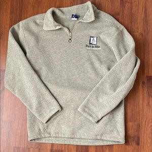 Green and Gray Zip Up Sweater with Stand-Up Collar